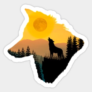 A Wolf Howling At The Moon Sticker